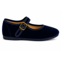 Girls’ Navy Blue Velvet Mary Jane Shoes with Buckle