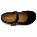 Girls’ Brown Velvet Mary Jane Shoes with Buckle