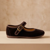 Mercedita de Terciopelo Marrón Chocolate con Hebilla – Niña