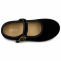 Girls’ Black Velvet Mary Jane Shoes with Buckle