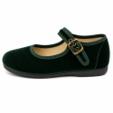 Girls’ Deep Green Velvet Mary Jane Shoes with Buckle