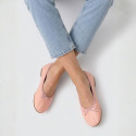 Soft Nappa leather classic girl ballet flats with adjustable ribbon in Nude color.