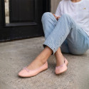 Soft Nappa leather classic girl ballet flats with adjustable ribbon in Nude color.