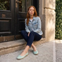 Soft Nappa leather classic girl ballet flats with adjustable ribbon in MInt color.