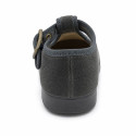 Grey Velvet T-Strap Shoes for Kids with Buckle – Made in Spain