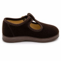 Brown Velvet T-Strap Shoes for Kids with Buckle – Made in Spain