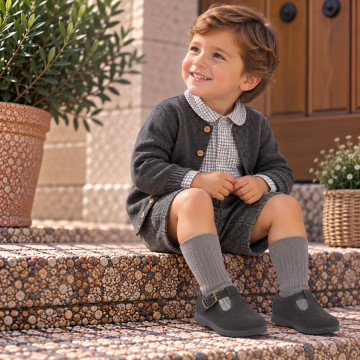 Pepito de Terciopelo Gris para Niño con Hebilla