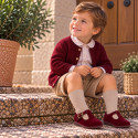 Burgundy Velvet T-Strap Shoes for Kids with Buckle – Made in Spain