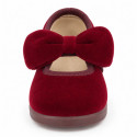 Girls’ Velvet Mary Jane Shoes with Bow & Hook-and-Loop Fastening | Sizes 18-26