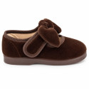Girls’ Velvet Mary Jane Shoes with Bow & Hook-and-Loop Fastening | Sizes 18-26