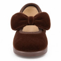 Girls’ Velvet Mary Jane Shoes with Bow & Hook-and-Loop Fastening | Sizes 18-26