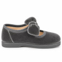 Girls’ Velvet Mary Jane Shoes with Bow & Hook-and-Loop Fastening | Sizes 18-26