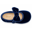 Girls’ Velvet Mary Jane Shoes with Bow & Hook-and-Loop Fastening | Sizes 18-26