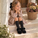 Girls’ Velvet Mary Jane Shoes with Bow & Hook-and-Loop Fastening | Sizes 18-26