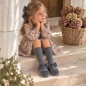 Girls’ Velvet Mary Jane Shoes with Bow & Hook-and-Loop Fastening | Sizes 18-26