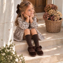 Girls’ Velvet Mary Jane Shoes with Bow & Hook-and-Loop Fastening | Sizes 18-26