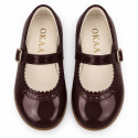 Girls’ Burgundy Patent Leather Mary Janes with Buckle | Made in Spain