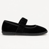 Women’s Black Velvet Mary Jane Flats with Ruched Elastic Strap