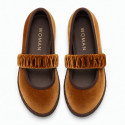 Women’s Cognac Velvet Mary Jane Flats with Ruched Elastic Strap