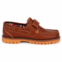 Boys' Tan leather Boat Shoes with Hook-and-Loop Fastening – School Shoes