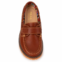 Boys' Tan leather Boat Shoes with Hook-and-Loop Fastening – School Shoes