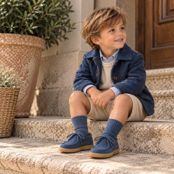 Boys' Wallaby Shoes in Denim Blue with Laces