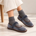 Women’s Cognac Velvet Mary Jane Flats with Ruched Elastic Strap