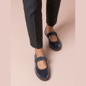 Women’s Cognac Velvet Mary Jane Flats with Ruched Elastic Strap