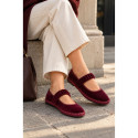 Women’s Cognac Velvet Mary Jane Flats with Ruched Elastic Strap
