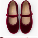 Burgundy Velvet Mary Jane Shoes with Hook-and-Loop Fastening | Made in Spain