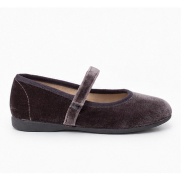 Grey Velvet Mary Jane Shoes with Hook-and-Loop Fastening | Made in Spain