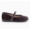 Grey Velvet Mary Jane Shoes with Hook-and-Loop Fastening | Made in Spain
