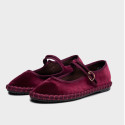 Women’s Cognac Velvet Mary Jane Flats with Ruched Elastic Strap