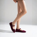 Women’s Cognac Velvet Mary Jane Flats with Ruched Elastic Strap