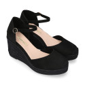 Black Suede Women Medium Wedge Espadrilles