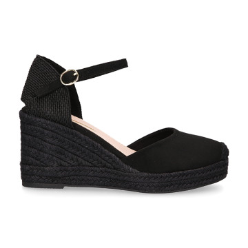 Black Suede Women Medium Wedge Espadrilles