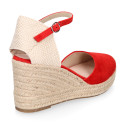 Red Suede Women Medium Wedge Espadrilles