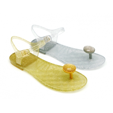 Finger sandal jelly shoes with buckle fastening.