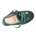 Zapato tipo Blucher niña combinado con lazos en piel serraje y charol.