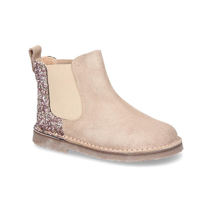 New suede leather ankle boots with MELANGE GLITTER.