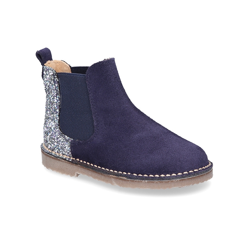 New suede leather ankle boots with MELANGE GLITTER. D066 | OkaaSpain