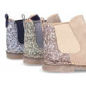 New suede leather ankle boots with MELANGE GLITTER.