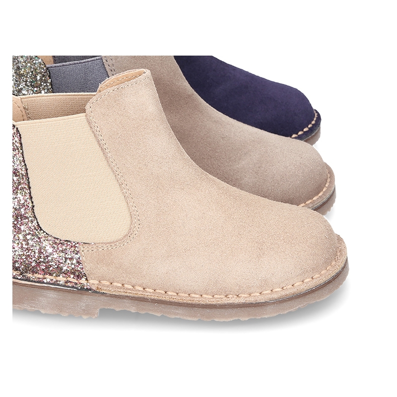 New suede leather ankle boots with MELANGE GLITTER. D066 | OkaaSpain