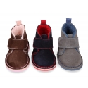 Suede leather kids Safari boots laceless and fake hair lining.