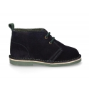 Suede leather kids safari boots with shoelaces and fake hair lining.