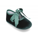 Velvet little Mary Janes for babies with ties closure.