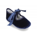 Velvet little Mary Janes for babies with ties closure.