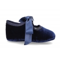 Velvet little Mary Janes for babies with ties closure.