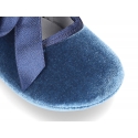 Velvet little Mary Janes for babies with ties closure.