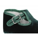 Velvet canvas T-Strap shoes for babies with hook and loop strap.